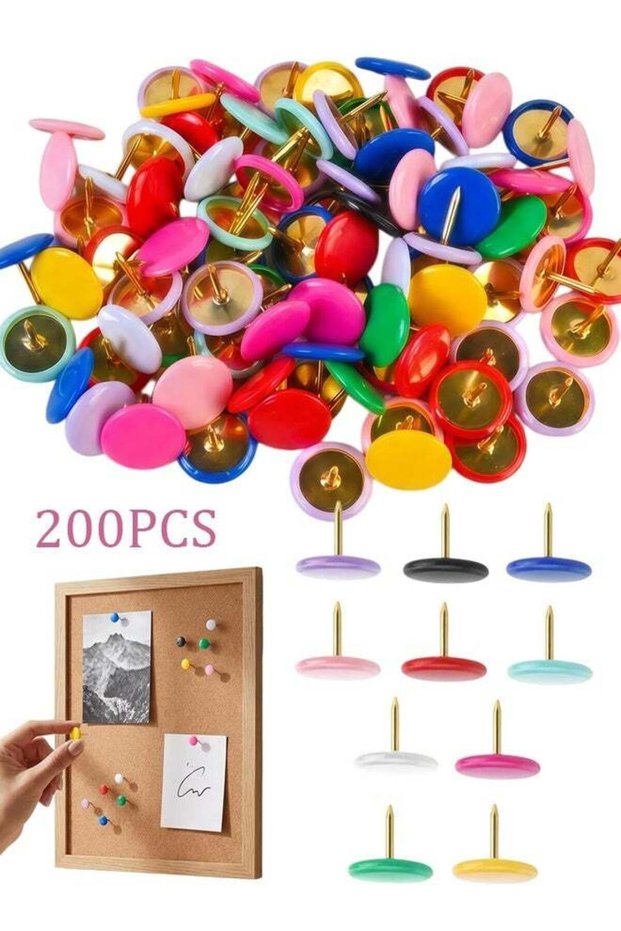 200 PCS Colors Thumb, Tacks Plastic Round Head Thumbtack, Colors Plastic Roundness Push Pins, Round