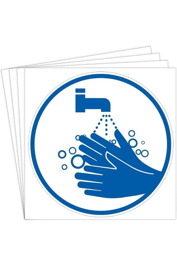ARS® Wash Hands/Hand-washing Sign Sticker - Self Adhesive Waterproof Vinyl Decal - 3.94 inches Diam