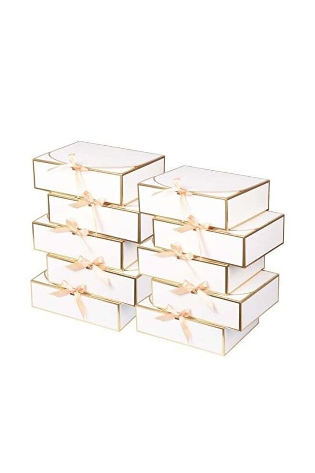 10 Pack Gold Foil Large Gift Boxes with Lids, 12.6x9.8x3.1 Inch Luxury Bridesmaid Proposal Box, Whi