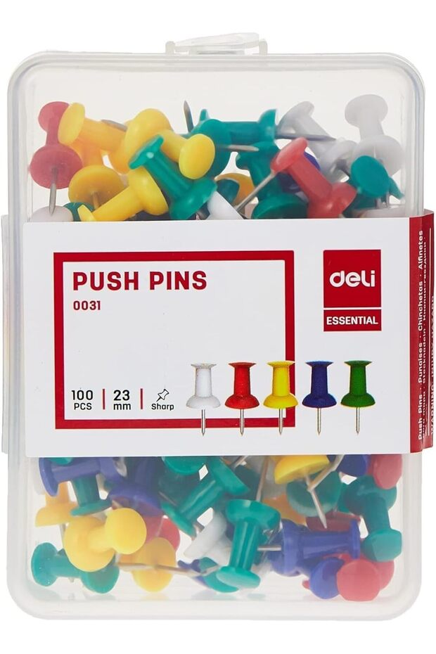 E0031 Transparent Colored Push Pin 100-Pack