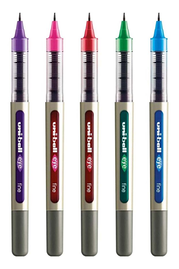 Uni-Ball UB-157 Eye Rollerball Pen Set - Pack of 5 Swatch Colours (Green, Light Blue, Pink, Orange,