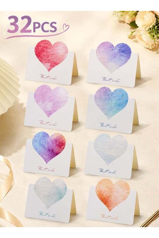 32PCS Greeting Cards with Heart Design, Foldable Place Cards for Wedding, Bridal Shower, Birthday P