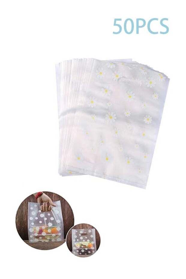 50-Piece Reusable Plastic Gift Bags with Handles for Wedding and Party Favors, Candy and Cake Packa