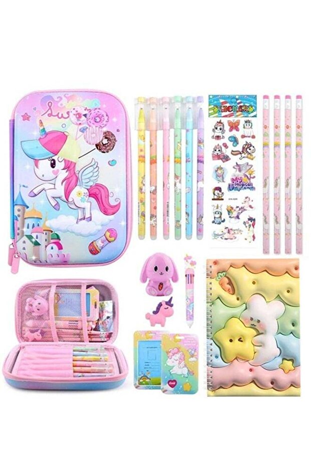 Unicorn Pencil Case, Cute Stationary Set for Girls, 3D EVA School Large Capacity Pencil Pen Pouch f
