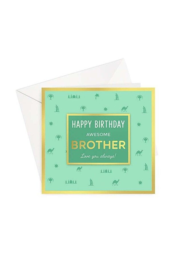 Happy Birthday Brother Greeting Card - Gold Foil Design Greeting Card for Brother’s Special Day