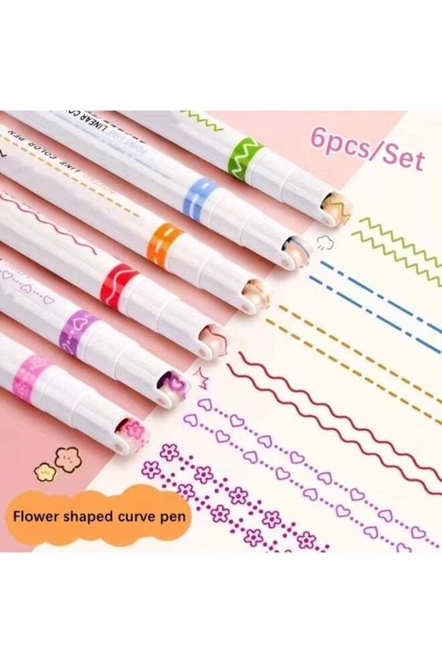 A Set of Six Pens | Designed in The Shape of Flowers | Featuring Various Fine Lines And Curves | Pe