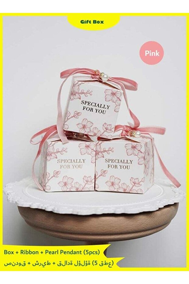 Gift Box-5 Piece with Ribbons & Pearls, for Presents, Suitable for Festival, Wedding, Birthday, Ann