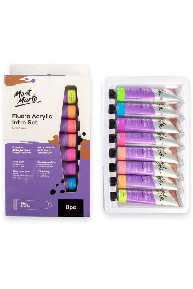8-Piece Flouro Acrylic Paint Intro Set Flourescent Colours