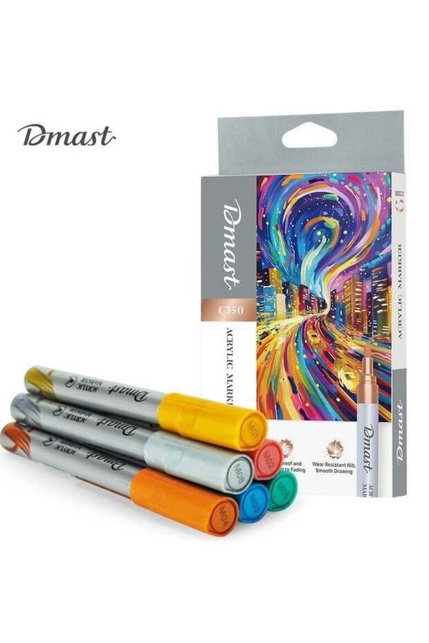 Deli Dmast EC350 Acrylic Marker Set – 6 Metallic Colors, Tip 2mm, Strong Coverage, Waterproof, Work