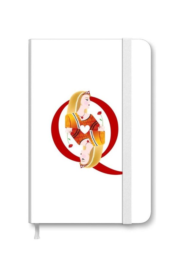 Designer A5 Thick Hardcover Notebook - Queen Of Hearts White