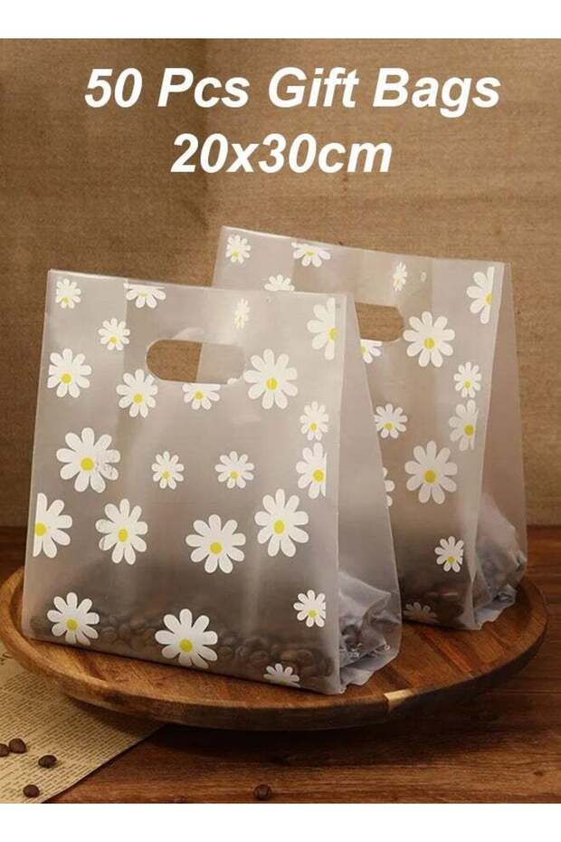50 Pieces Reusable Transparent Bags For Gifts And Distributions Decorated With Flowers, Food Bags,