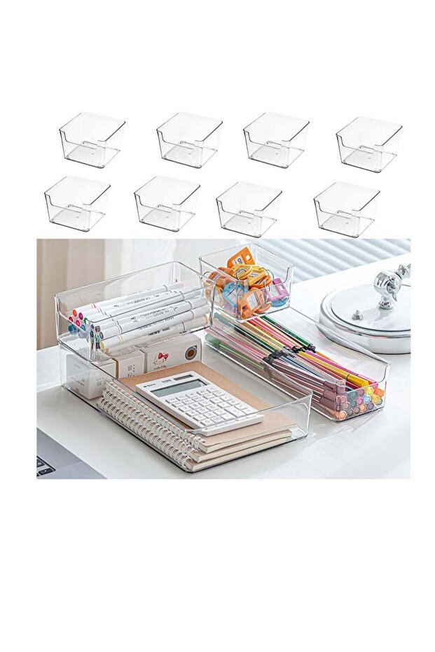 8 Pack Desk Drawer Organizers Clear Plastic Storge Bins Stationary Organizers Trays Set Arylic Cosm