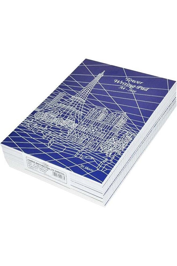 FIS Single Ruled Tower Design Writing Pads, A4 Size, 70 Sheets (Pack of 12) Blue