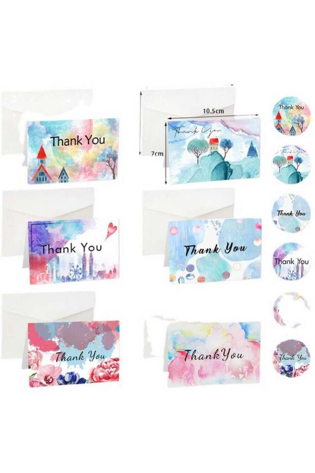 6 Pack Watercolor Thank You Greeting Cards Gift Cards with 6 Stickers and 6 Envelopes for All Gradu