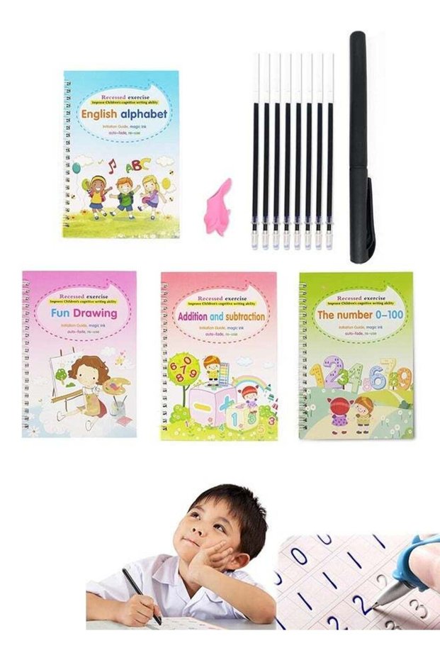 Magic Practice Print Copybook for kids, 4 Packs Sank Reusable Magic Ink Handwriting Workbooks Set,