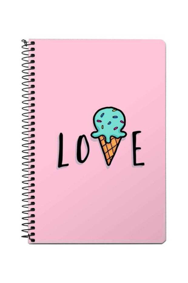 A5 Love Ice Cream Cone Printed Spiral Bound Notebook Pink/Black/Green