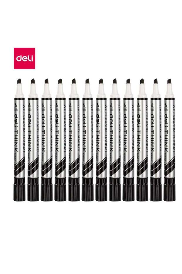 Deli U002 Whiteboard Marker 2-5mm Black 12 Pcs Chisel Tip