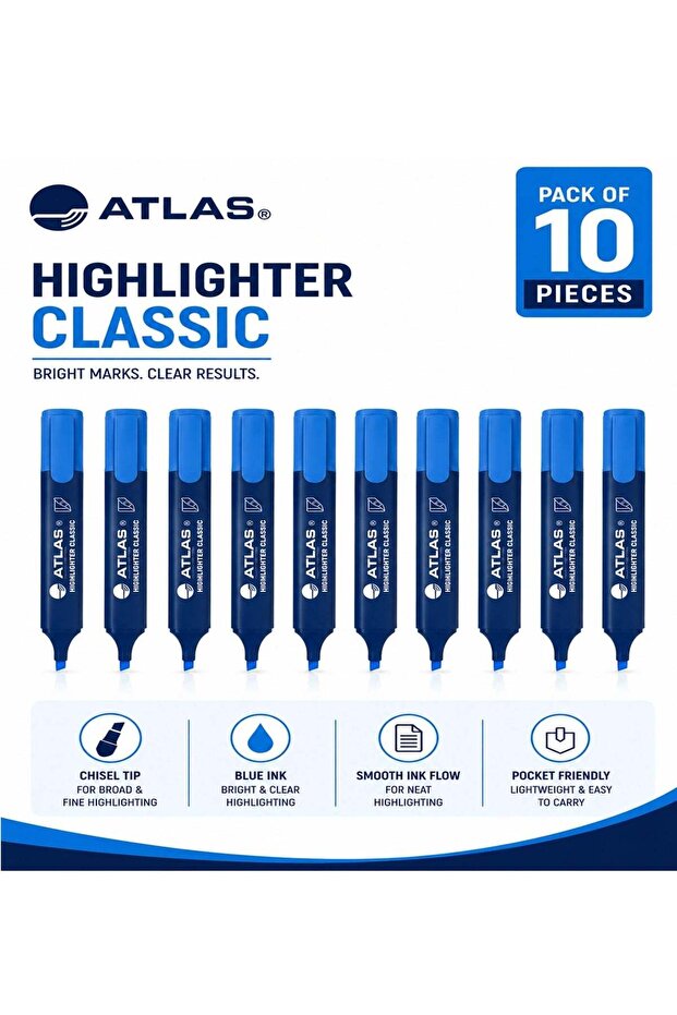 10-Piece Classic Highlighter Blue Ink