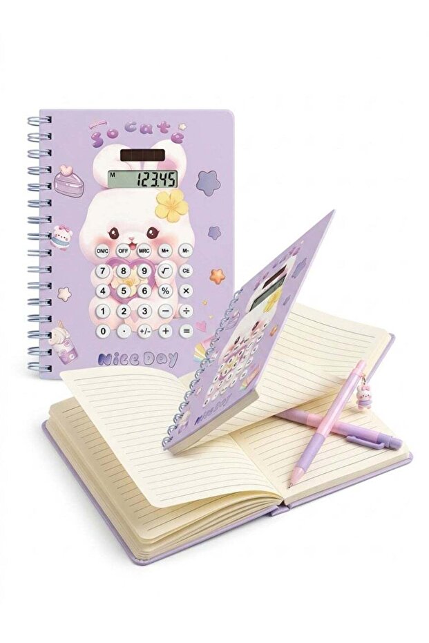 Calculator Notebook Diary with Spiral Binding – Portable Memo Notepad with Built-in Silicone Button