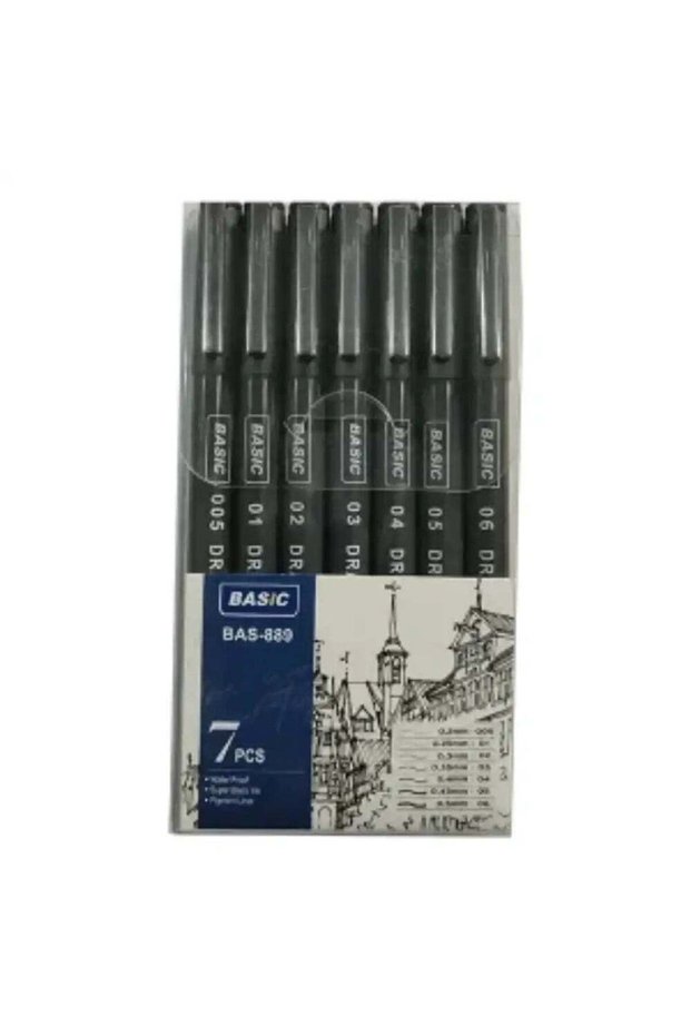 Basic Liner Pens for Illustration Sketching Drawing Black In Assorted Size Nib- 7pcs
