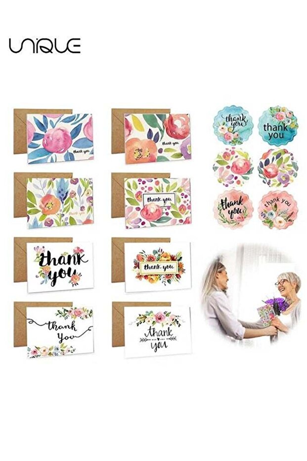 8 Sets of Thank You Cards - Comes with Kraft Envelope & Stickers, Professional Look 4x6 | Suitable