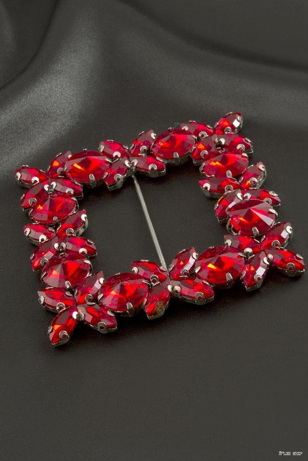 Ilkestor Floral Square Stone Belt (134849) Buckle Red