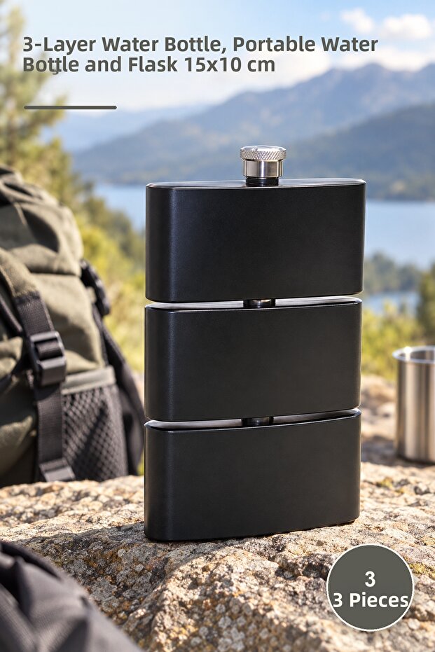 3 Stainless Steel Water Bottles – 3-Layer Water Bottle, Portable Water Bottle and Flask 15×10 cm