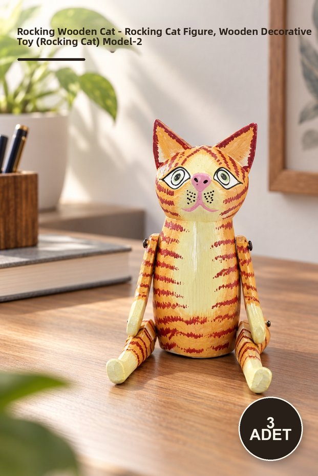 3 Pieces of Wooden Rocking Cat - Rocking Cat Figure Design, Wooden Decorative Ornament and Toy (Rocking Cat) Model-2
