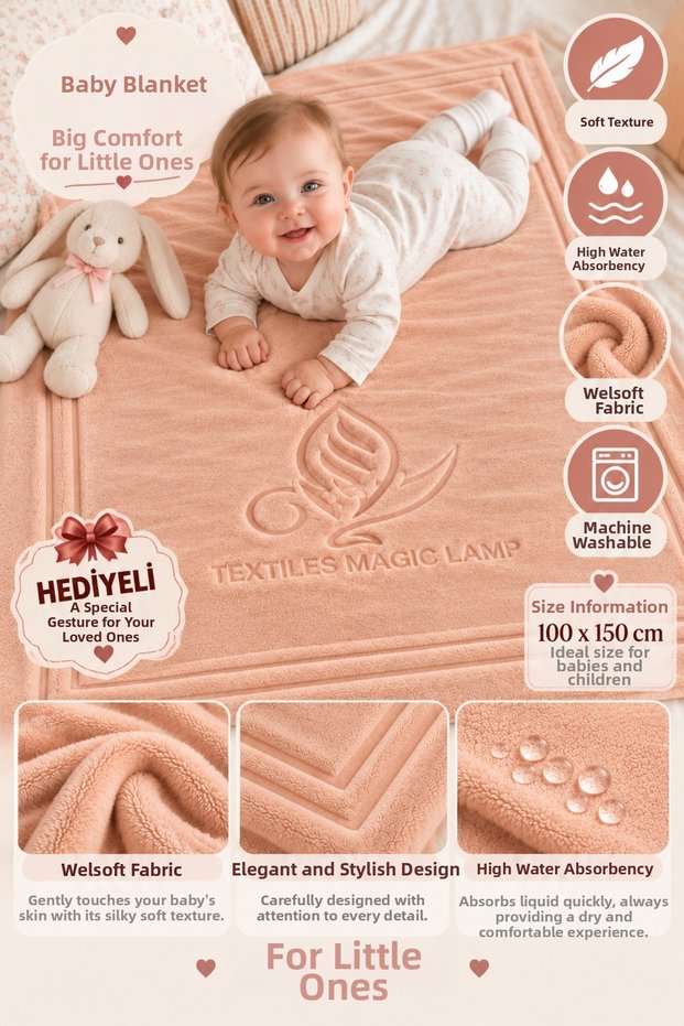 Baby Blanket 100X150 cm Welsoft Soft Textured Warm Blanket for Children and Newborns