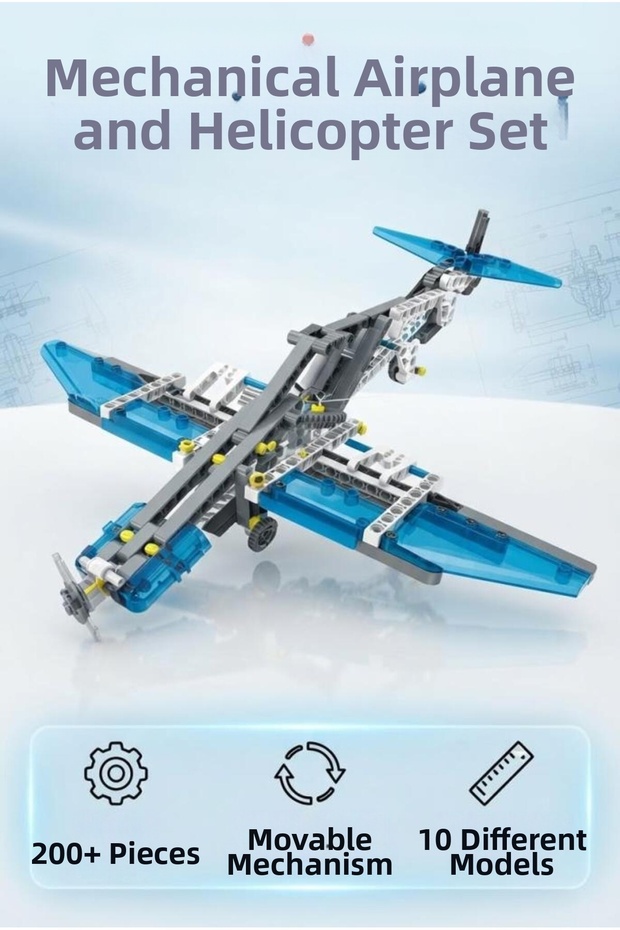 Clemento-Ni Mechanical Airplane and Helicopter 200 Pieces Educational Airplane Set with 10 Different Movable Models