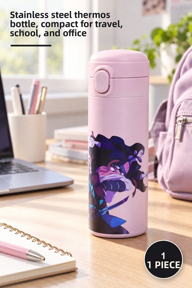 1 piece anime printed thermos - stainless steel flask, compact thermos bottle for travel, school, office