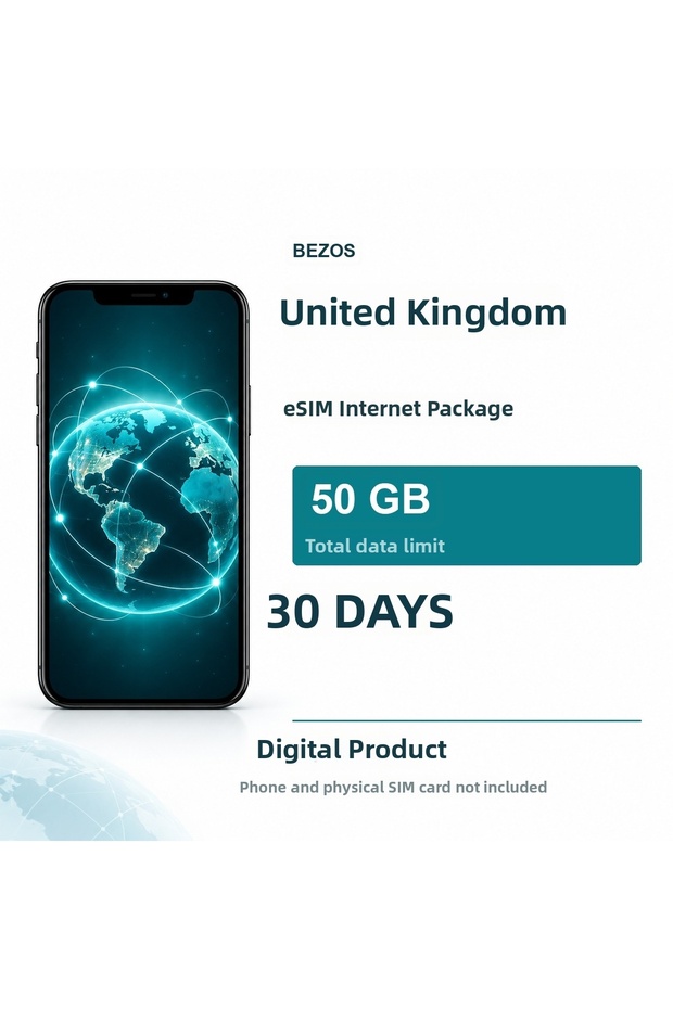 باقة الإنترنت eSIM في المملكة المتحدة 50 جيجابايت لمدة 30 يومًا