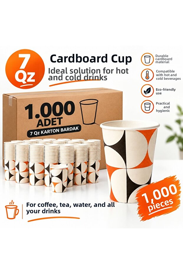 Cardboard Cups 7 Qz 1,000 Pieces - Leak-Proof Patterned, Suitable for Hot and Cold Use