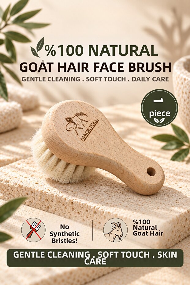 100% Natural Goat Hair Facial Washing Brush - Delicate, Soft, Gentle Cleaning