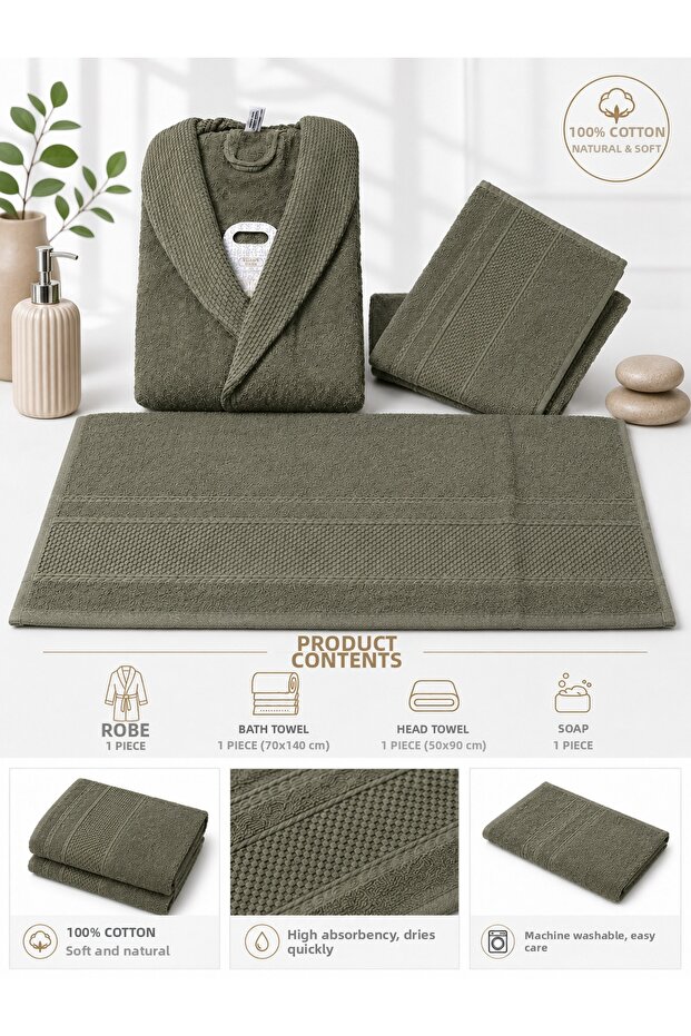 100% Cotton 4 Piece Bathrobe Set