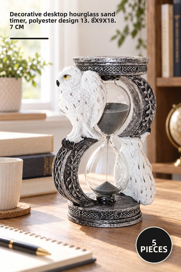 5 Pieces Polyester Owl Hourglass – Decorative Desktop Hourglass Sand Timer, Polyester Design 13.8X9X18.7 cm