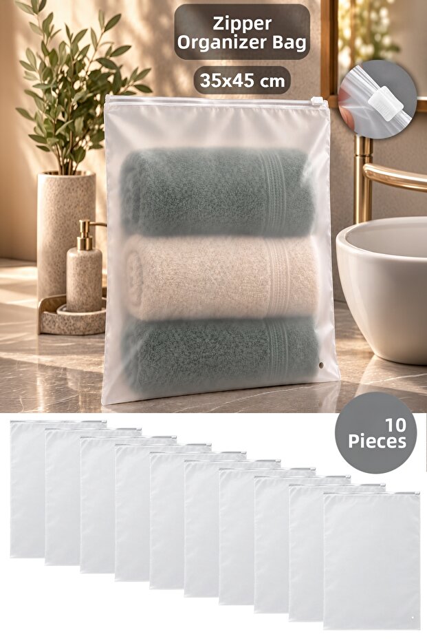 10 Pieces 35X45Cm Zippered Organizer - Lockable Frosted Transparent Storage Organizer Bag for Inside the Closet