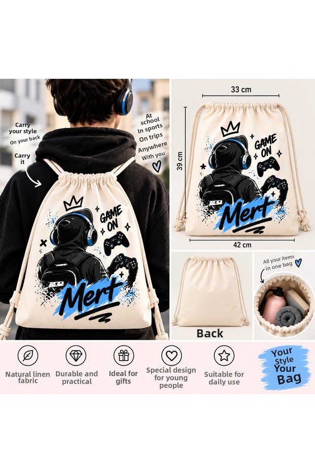 Personalized Men's Drawstring Sports Linen Bag