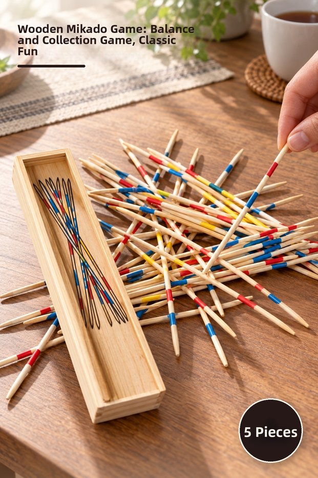 5 Pieces Wooden Mikado Game – Wooden Mikado Balance and Collecting Game, Classic Entertainment, Wooden Mikado Game