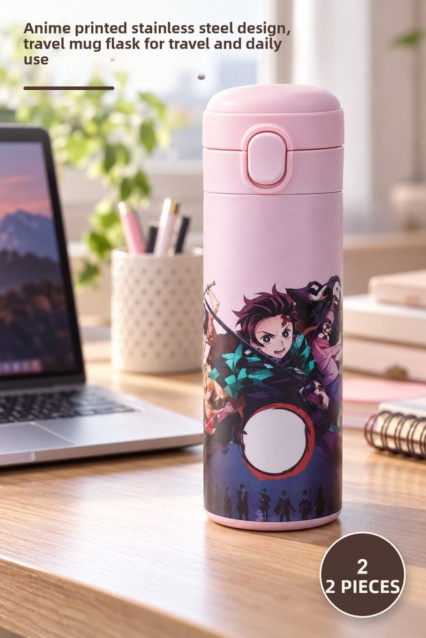 2 pieces thermos - anime printed stainless steel design, travel mug flask for travel and daily use