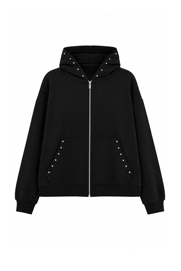 Black Hooded Low Sleeve Oversize Knitted Sweatshirt Tbbaw27Ao00011