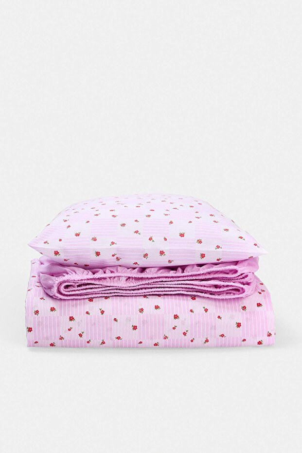 Single Striped and Crispy Floral Elastic Sheet Bedding Set 160X220Cm Tphaw27Tkn00009