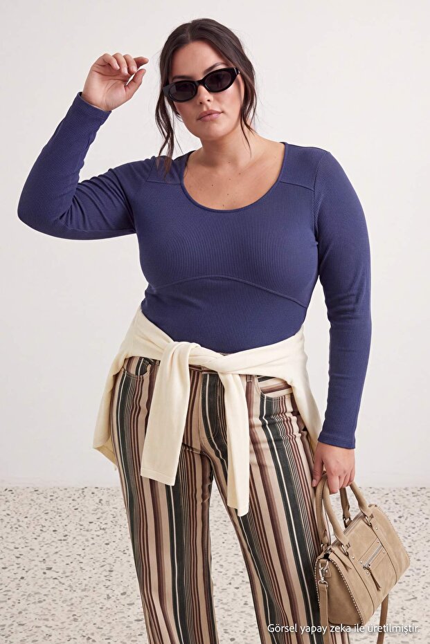 Indigo Camisole Crop Knitted Plus Size Blouse Tbbaw26Af00057