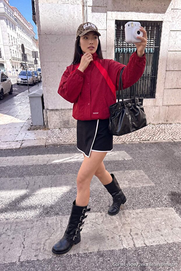 Black Piping Detailed Double Breasted Shorts Skirt Shorts & Bermuda Twoaw27Sr00035