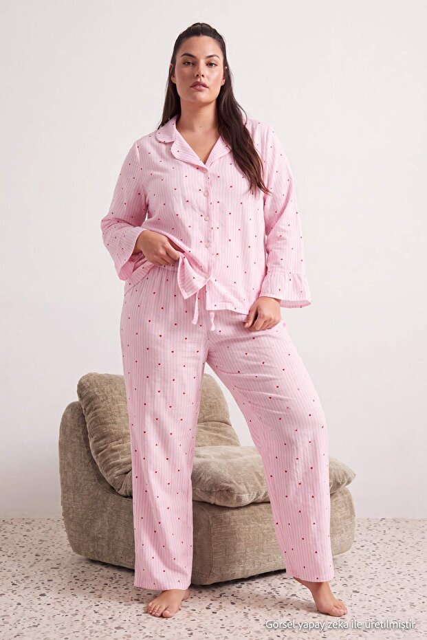 Pink Polka Dot Large Size Woven Pajama Set Tbbaw27Ai00071