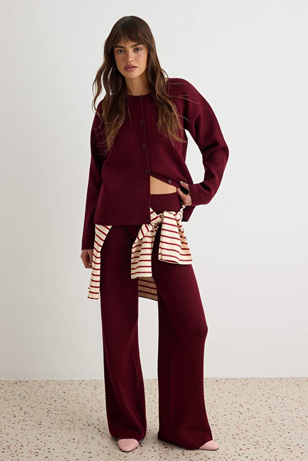 Bordo More Sustainable V-Neck Basic Knitwear Bottom - Top Set Twoaw27Au00055