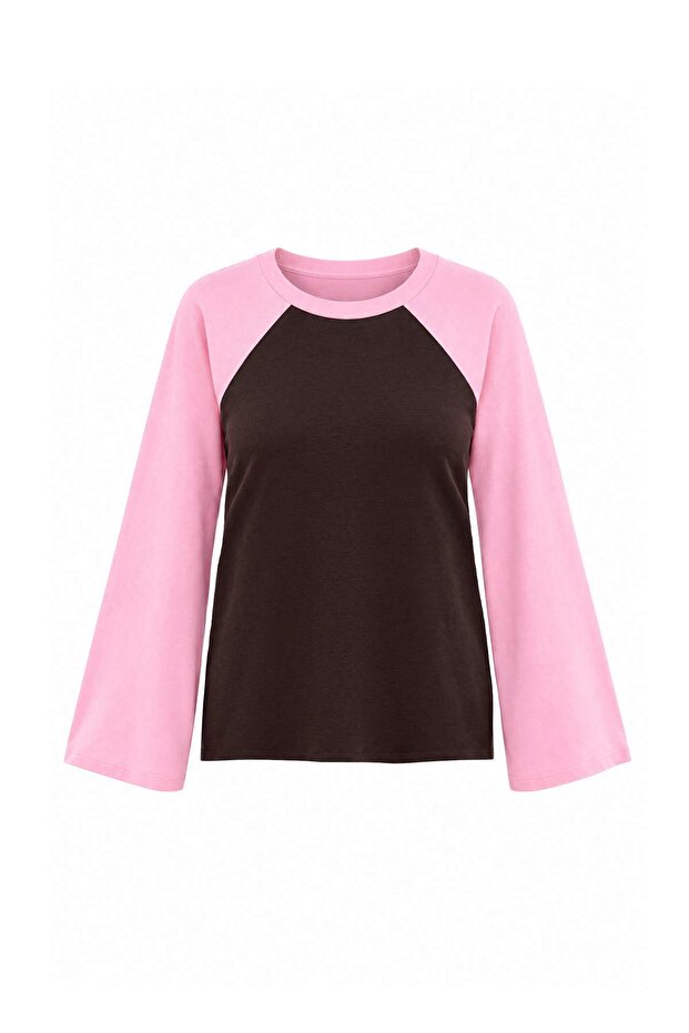 Pembe Premium İnterlok Reglan Kol Oversize Kalıp Beyzbol Uzun Kollu Örme T-Shirt TWOAW27TS00001