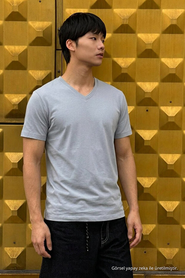 Men's Comfort Short Sleeve Gray V-Neck T-Shirt