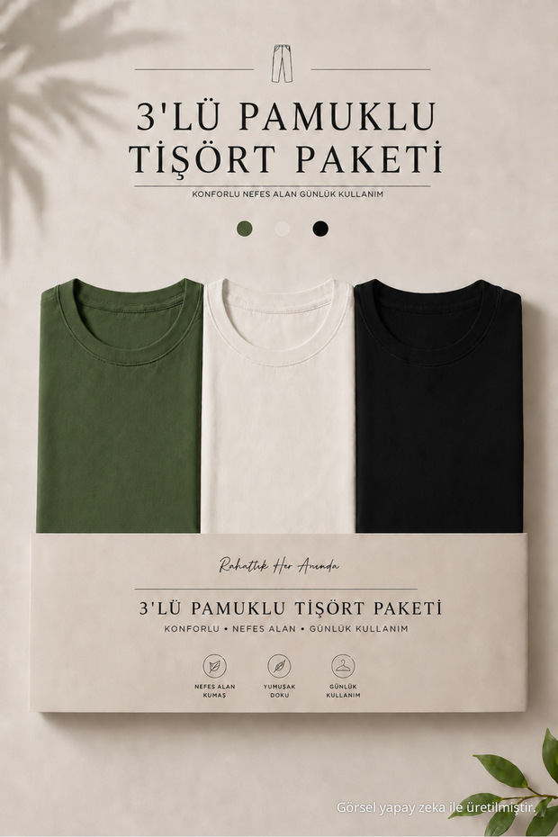 3 Pieces Men's Casual Summer Loose Basic Short Sleeve T-Shirt