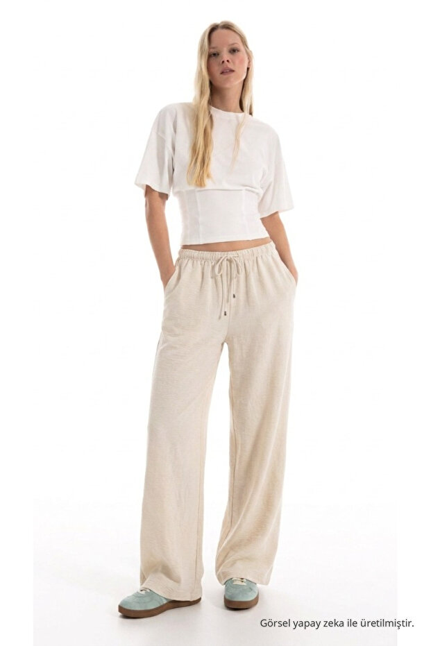 Women's Elastic Waist Summer Comfortable Ecru Linen Trousers